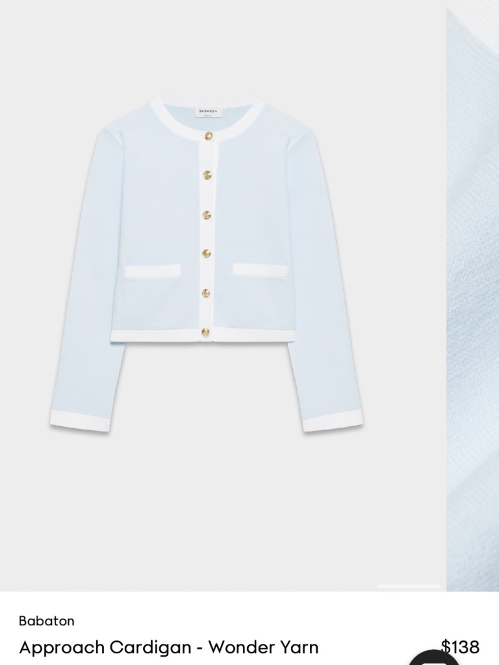 Aritzia : Babaton - Powder Blue & White Button-Up Approach Cardigan